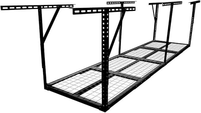 Overhead Garage Storage Rack, 96" × 24" Heavy-Duty Steel Ceiling Mounted Shelf, Adjustable Height 22"–40", 400 Lbs Load Capacity, Garage Ceiling Organizer for Seasonal Storage,Black
