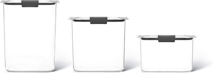 Rubbermaid Brilliance Plastic Food Storage Pantry Baking Set, 3 Containers with Lids (6 Pieces Total), BPA-Free, Clear