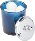 mDesign Bathroom Vanity Storage Organizer Apothecary Canister Jar for Cotton Balls, Swabs, Makeup Sponges, Bath Salts, Hair Ties, Jewelry - Dark Blue/Chrome Lid