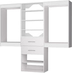 ROOMTEC Modular Closet System, 60" Wall Mounted Closet Organizer with Hanging Rods and Drawers, Wooden Tower for Walk-In Closets, Wardrobe Storage Kit, White