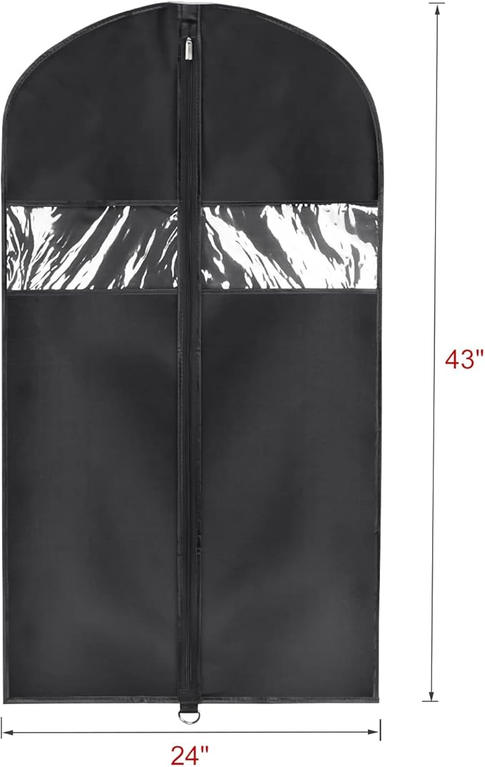 Univivi Garment Bag Suit Bag for Storage and Travel 43 inch, Washable Suit Cover for T-Shirt, Jacket, Suits, Coats, Set of 5, Oxford Fabrics