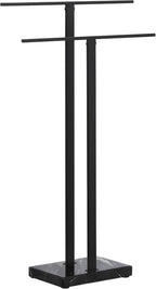 KES Standing Towel Rack with Black Natural Marble Base, 2-Tier Towel Rack Stand for Bathroom Floor, Bath Towel Holder Fits Bath Towel & Hand Towel,18/8 Stainless Steel, BTH217-BBK