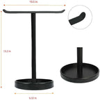 T-Shape Bath Hand Towel Holder Stand, Free Standing Hand Towel Rack with Storage Tray, for Bathroom Kitchen Countertop, Matte Black