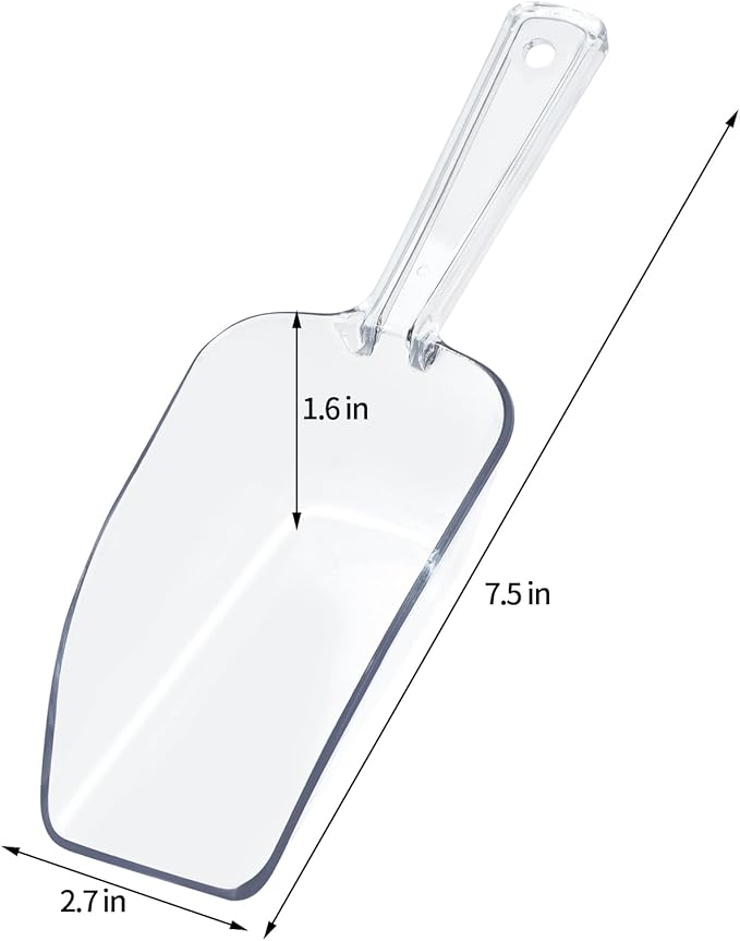4Pcs Clear Plastic Ice Scoop for Freezer, Mini Candy Popcorn Scoops for Buffet Food Dry Goods, Flour Scoops for Canisters, 7.5 In (Clear)