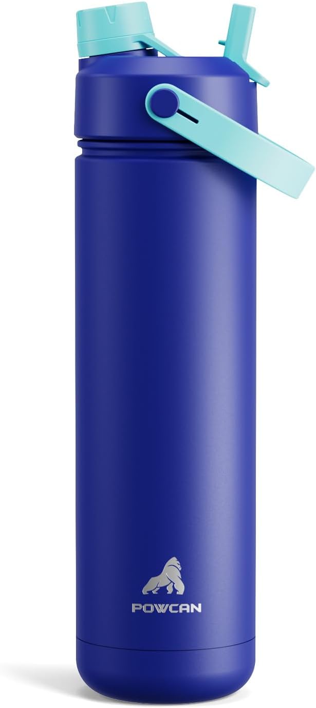 POWCAN 26 oz Insulated Water Bottle with 2-in-1 Straw and Spout Lid, Keep Cold 24H, Leak-Proof, Fits in Car Cup Holder, Stainless Steel Water Bottle for Sports, Travel, Gym, and School (Coastline)