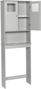 Over The Toilet Cabinet with Shelf and 2Doors, Bathroom Space Saver Organizer Above Toilet,Taller Wooden Free Standing Toilet Rack for Bathroom, Restroom, Laundry (Gray)