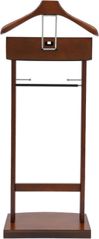 Wood Suit Rack, 22.05Lbs Capacity Freestanding Clothing Valet Stand Floorstanding Valet Stand Clothing Rack Organizer w/Shoe Shelf for Hallways Hotels Office & Shopping Malls (Brown)