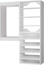 ROOMTEC Modular Closet System, 58" Wall Mounted Closet Organizer with Hanging Rods and Shoe Shelf, Wooden Tower for Walk-In Closets, Wardrobe Storage Kit, White