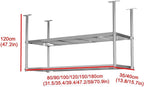XPLKQXE Stainless Steel Ceiling Shelf, Hanging Industrial Ceiling Mount Storage Rack, Kitchen Wall Mounted Plant Stand/Wall Decor for Bar Cafe Kitchen(Silver-2lay,180x35x120cm)