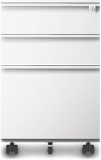 3-Drawer Mobile File Cabinets Rolling, Vertical Metal Filing Cabinet for Legal & Letter File Anti-tilt Design with Lock Under Desk Office Drawers Fully Assembled (White)
