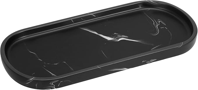 Luxspire Bathroom Vanity Tray Kitchen Soap Tray, Oval Toilet Tank Tray, Bathroom Countertop Organizer Tray for Jewelry Perfume Soap Dispenser Candle - 9.8 Inch, Matte Ink Black