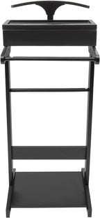 Wood Suit Rack Suit Stand for Man and Women Clothes Valet Suit with Drawer Freestanding Wood Mens Valet Stand for Entryway Office Living Room (Black)