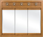 Design House Richland Medicine Cabinet with 5 Lights, Fully Assembled, Wall Mounted, 3 Mirrored Doors, Wood Frame, Oak Finish, 36 in x 5 in x 30 in, 530618-NOK