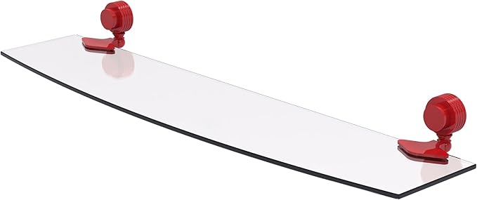 Allied Brass 433G/24-FER Venus Collection 24 Inch Glass Shelf with Grooved Accents, Fire Engine Red