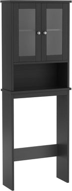Walsunny Over Toilet Storage Cabinet, BathroomShelf Organizer Over Toilet, Washing Machine Box, Space Saver with Adjustable Decorative Racks（Black）