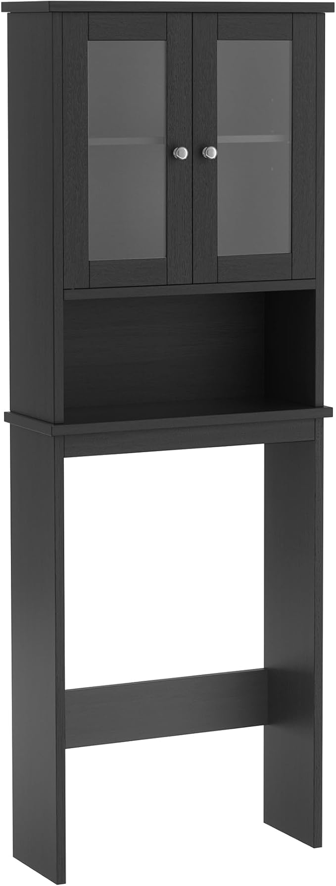 Walsunny Over Toilet Storage Cabinet, BathroomShelf Organizer Over Toilet, Washing Machine Box, Space Saver with Adjustable Decorative Racks（Black）
