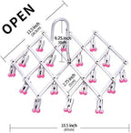 Drying Hanger,Hanging Drying Rack,Drip Hanger Stainless Steel with 18 Pegs for Laundry Underwear Socks Bra Panty,Quickly Remove Clothes from Hanger,Windproof,Folding Portable,Green