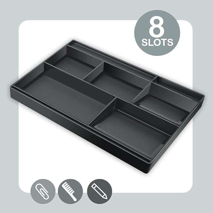 Acrimet Desk Drawer Organizer Tray with 8 compartments Bin Multi-Purpose for Desk Supplies and Accessories (Plastic) (Black Color)