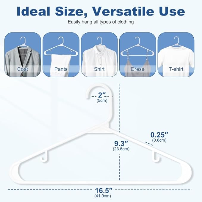 HOUSE DAY 500 Pack Plastic Clothes Hangers, Commercial Bulk Shipment for Business, Sturdy Durable Lightweight Hangers White Ideal for Retail Dry Cleaners Warehouses, Save Cost & Warehouse Space