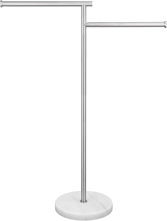 KES Standing Towel Racks for Bathroom Floor, Freestanding Swivel Standing 2 Arms Bath Towel Racks with Weighted Marble Base, SUS304 Stainless Steel Brushed Finish, BTH219S2-2