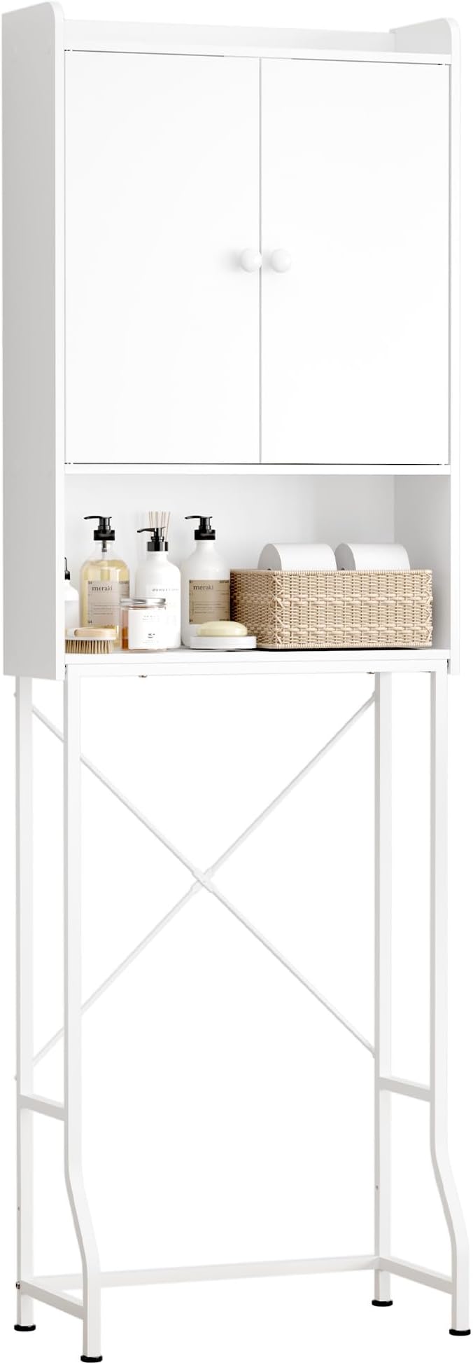 Kitsure Over The Toilet Storage Cabinet - 3 Tier Bathroom Organizers and Storage Solution with Adjustable Shelf & Bottom Bar, Anti-Tip Bathroom Storage Cabinet, White, 3 Tiers (67.7" H)