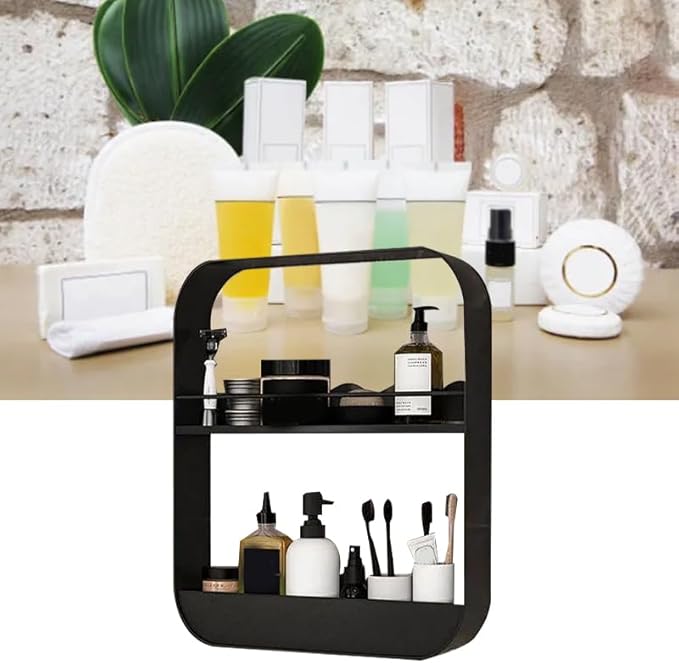Tissting 2 Layer Bathroom Wall Shelf Carbon Steel Material Toilet Washstand Cosmetic Wall Mounted Storage Shelf for Bathroom, Toilet, Washstand