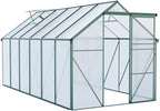 Polycarbonate Greenhouse with Rain Gutter and Roof Vent, Raised Base and Anchor Aluminum Heavy Duty Walk-in Green House, Outdoor Patio Sunroom with Sliding Door (Green, 146.06*74.8*76.77in)