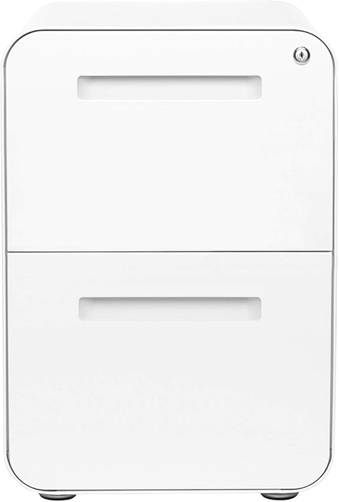 Laura Davidson Furniture Stockpile 2 Drawer Mobile File Cabinet with Lock - Under Desk Metal Filing Cabinet, Legal/Letter File Folders, Wheels and Stationary Feet, Pre-Assembled, White