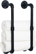 HouseAid Industrial Pipe Towel Rack, Farmhouse Bathroom Towel Storage Holder, Vintage Style Towel Organization, Wall Mounted, Matte Black