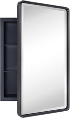 TEHOME Farmhouse Oil Rubbed Bronze Recessed Bathroom Medicine Cabinet with Mirror Rounded Rectangle Metal Framed Medicine Cabinet with Beveled Mirror 16x24''