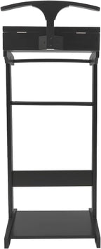 Wood Suit Rack Suit Stand for Man and Women Clothes Valet Suit with Drawer Freestanding Wood Mens Valet Stand for Entryway Office Living Room (Black)