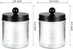 Amolliar Apothecary Jars Bathroom Storage Organizer - Cute Qtip Dispenser Holder Vanity Canister Jar Glass with Lid for Cotton Swabs,Rounds,Bath Salts,Makeup Sponges,Hair Accessories/Black（2 Pack）