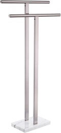 KOKOSIRI Towel Rack Free Standing Brushed Nickel 2-Tier Towel Holder for Bathroom Floor Stand with Heavy Marble Base Thicken Steady Design Stainless Steel THS0005-BR