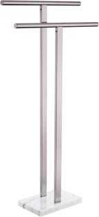 KOKOSIRI Towel Rack Free Standing Brushed Nickel 2-Tier Towel Holder for Bathroom Floor Stand with Heavy Marble Base Thicken Steady Design Stainless Steel THS0005-BR