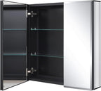 Fundin Black Aluminum Medicine Cabinet 24 x 24 Inch Recessed or Surface Mount, with Double Door and Adjustable Shelves.