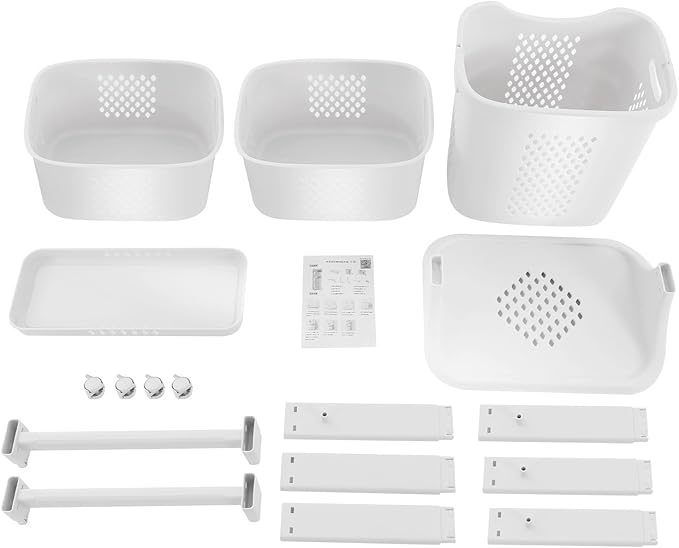Laundry Hamper Basket Sorter, 3-Tier PP Laundry Sorter Cart with 4 Wheels, 16.92x12.99x42.91in Removable Rolling Laundry Baskets, Practical Handle, Porous Design, 1 Large and 2 Small Baskets, White
