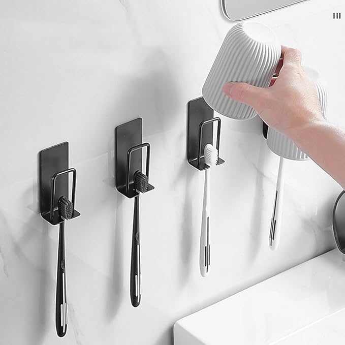 4PCS Mug Hooks Wall-Mounted Mug Holder, Coffee Cups Holder Hanger no Drilling,Toothbrush and Cup Organizer,Storage Hooks for Kitchen, Living Room, Office(Black-1cup)
