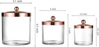 SheeChung 3-Pack Plastic Apothecary Jars with Rose Gold Metal Lids - Large 50oz, 25oz & 15oz Acrylic Storage Set - Shatterproof Laundry Room & Bathroom Organizer - Modern Minimalist Chic Decor