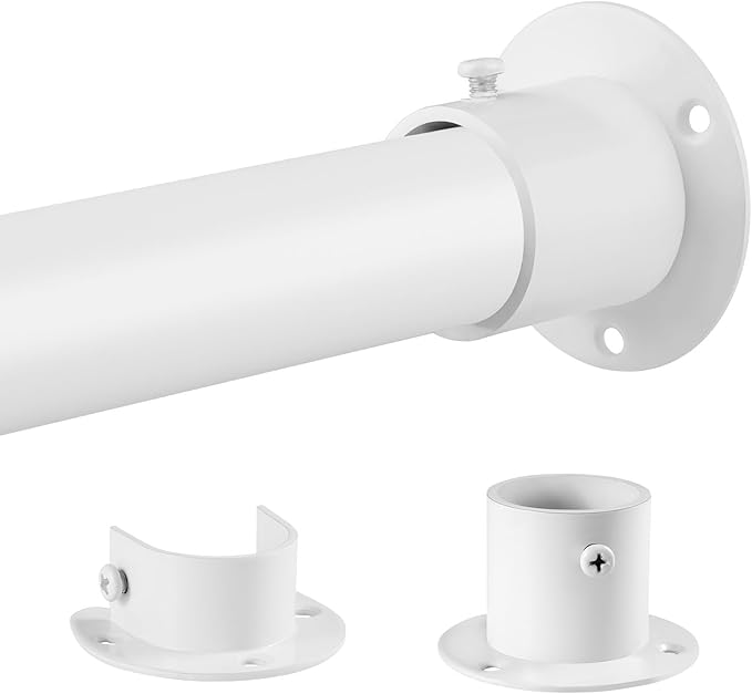 Closet Rods for Hanging Clothes, 1.3 Inch Diameter Heavy Duty Closet Rod 17-75 Inch Adjustable Clothes Hanging Bar Matte White Shower Curtain Rods for Closet, Wardrobes, Bathroom, Windows
