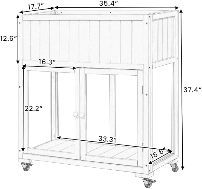 Patio 35.4''x17.7''x37.4'' Mini Wood Cold Frame, Compact 2 Doors Garden Greenhouse with Wheels, Raised Bed with Liner for Indoor Outdoor Use (White)