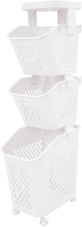 3-Tier Laundry Hamper Sorter with Wheels, Vertical Rolling Laundry Baskets Removable and Stackable, Space-Saving Cart Organizer for Dorm, Closet and Bathroom (3-Tier)