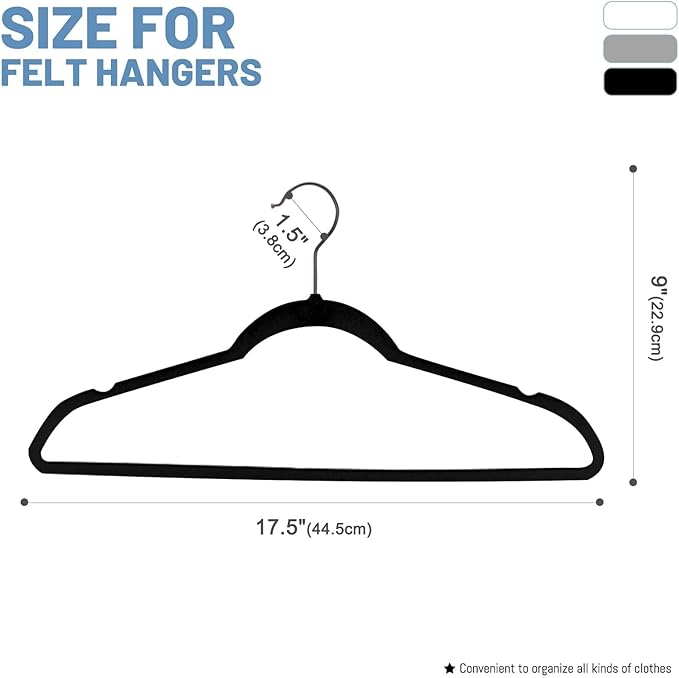 HOUSE DAY Black Velvet Hangers 60 Pack, Non Slip Felt Hanger, Slim Velvet Clothes Hangers for Suits, Shirt, Heavy Duty Coat Hanger for Closet