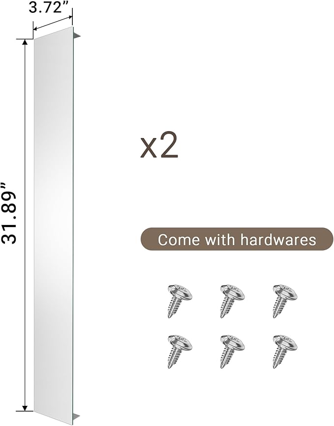 Side Mirrored Kits, 4'' W x 32'' H Decorative Side Mirrors Set of 2 for 32-Inch-Height Acrylic Smart Lighted Mirror Cabinet Surface-Mounting-Use Only (for Model-Aura)