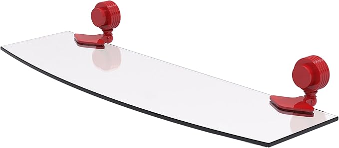 Allied Brass 433G/18-FER Venus Collection 18 Inch Glass Shelf with Grooved Accents, Fire Engine Red