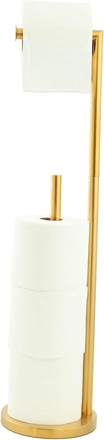 Toilet Paper Holder - Free Standing Gold Toilet Paper Roll Holder with Weighted Base - Stainless Steel Bathroom Tissue Paper