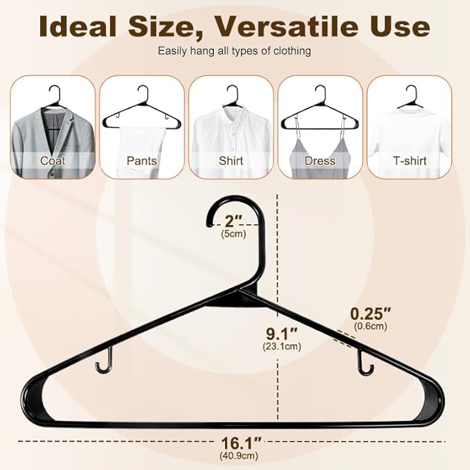 HOUSE DAY Black Plastic Hangers 16 Pack, Space Saving Coat Hanger, Clothes Hanger with Non Slip Hooks, Plastic Clothing Hangers for Closet, Ideal for Everyday Use on Shirts, Coats, Pants, Dress