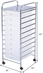 GOFLAME 10-Drawer Rolling Storage Drawer Cart, Utility Cart with Removable Drawers & Metal Frame, Mobile Art Craft Drawer Cart with Lockable Wheels for Home, Office, Studio, School, Clear