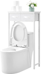 MOHOPE 2-Tier Over The Toilet Storage with 2 Fabric Drawers, Freestanding Above The Toilet Storage Cabinet, Space Saver Metal Over Toilet Bathroom Organizer Shelf for Small Space, White