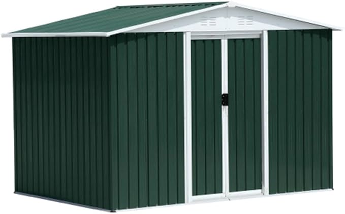 8' x 6' Outdoor Metal Storage Shed Outdoor Shed Galvanized Steel Garden Shed with Sliding Door and Window for Ventilation Storage Sheds House for Backyard Garden（Green）