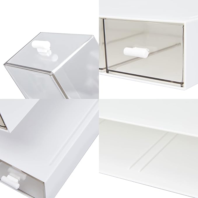 Desk Organizer with 4 Drawers, Clear Plastic Desk Storage Box, Desktop Organization for Office Supplies, Gel Pens, Pencils, Markers, Tape, Erasers, Paperclips, Chargers (White-4 Draws)